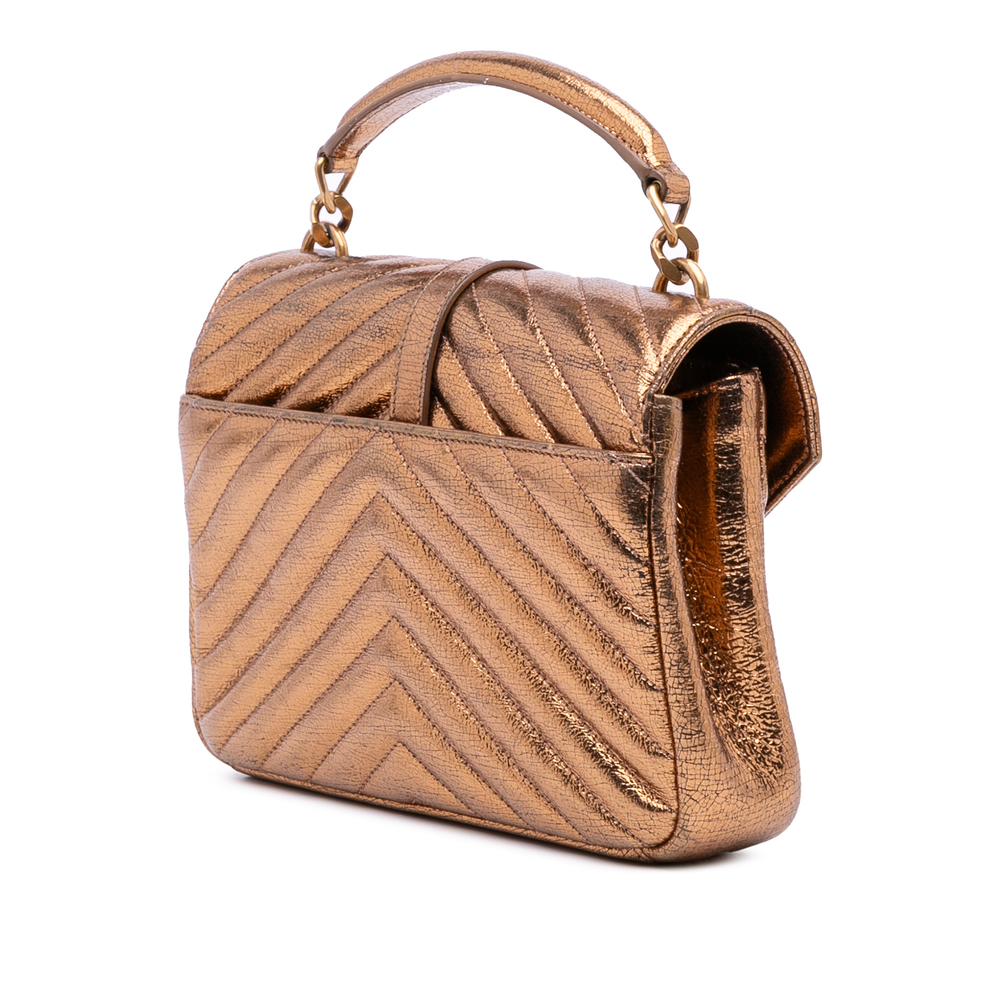 Pre-Loved Saint Laurent Medium Metallic Calfskin Chevron Monogram College Bag - Picture 2 of 12